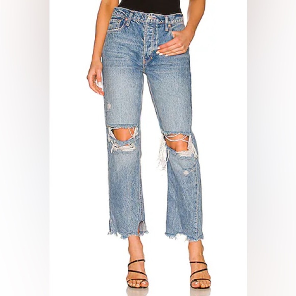 FITS BIGGER - Free People | Tapered Baggy Boyfriend Jeans / Mid Century Blue